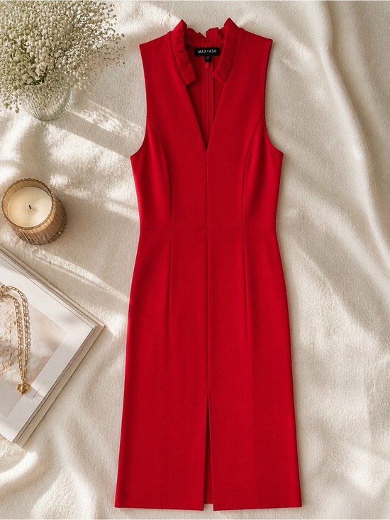 max & ash Dresses & Skirts - Max & Ash Red Sleeveless Midi Dress with V-Neck and Front Slit
